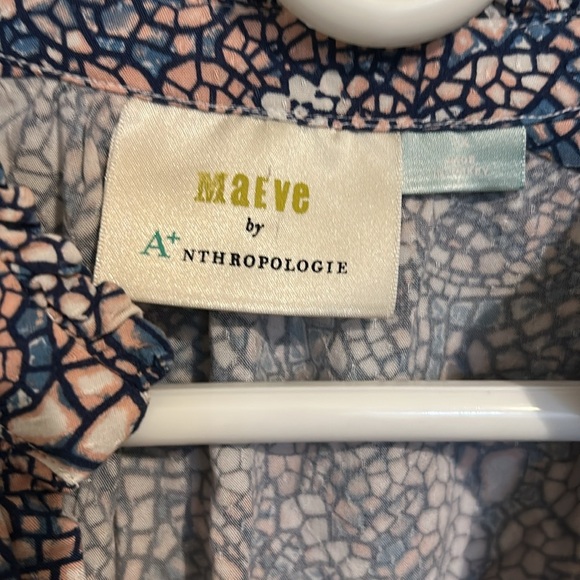 Anthropologie Maeve Colette Peasant Blouse Blue Motif Plus Size 1X - Picture 5 of 7